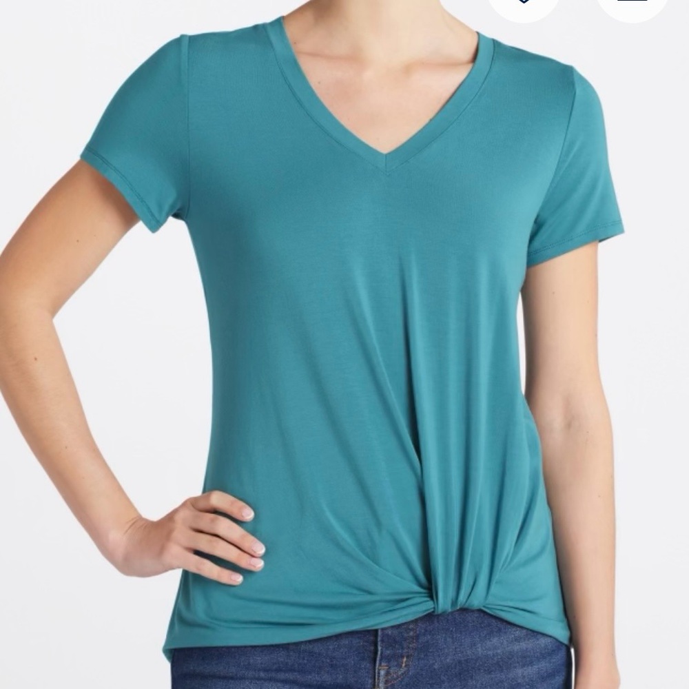 Nine Britton Levie Short Sleeve V Neck Blue Front Knot Shirt Top Size Medium